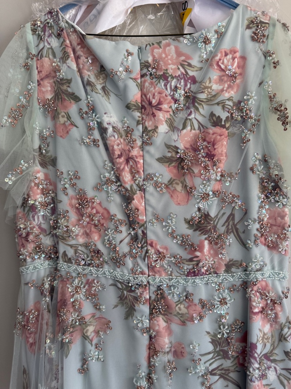 Floral Surplice V-Neck Short Flutter Sleeve A-Line Gown - Picture 10 of 10